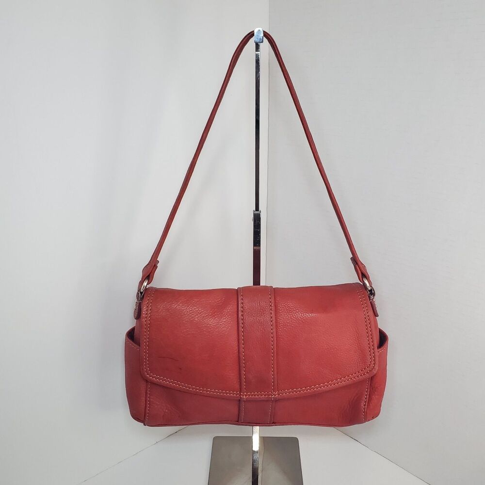 Vintage Fossil Red Leather Shoulder Bag Y2K 90s Classic Boho City